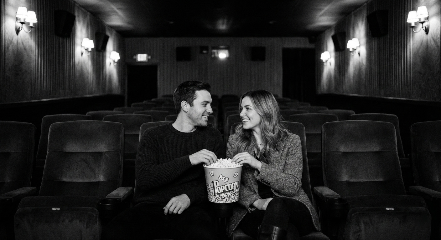 Couple enjoying movie at theater